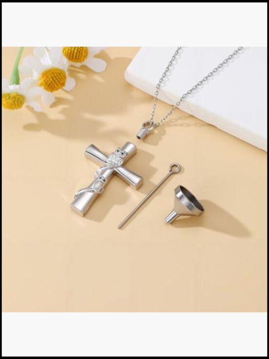Hammered Cross Urn Necklace – Cara Keepsakes White Gold Plated Cross Urn Necklace Memorial Cremation Jewelry Pendant Ashes